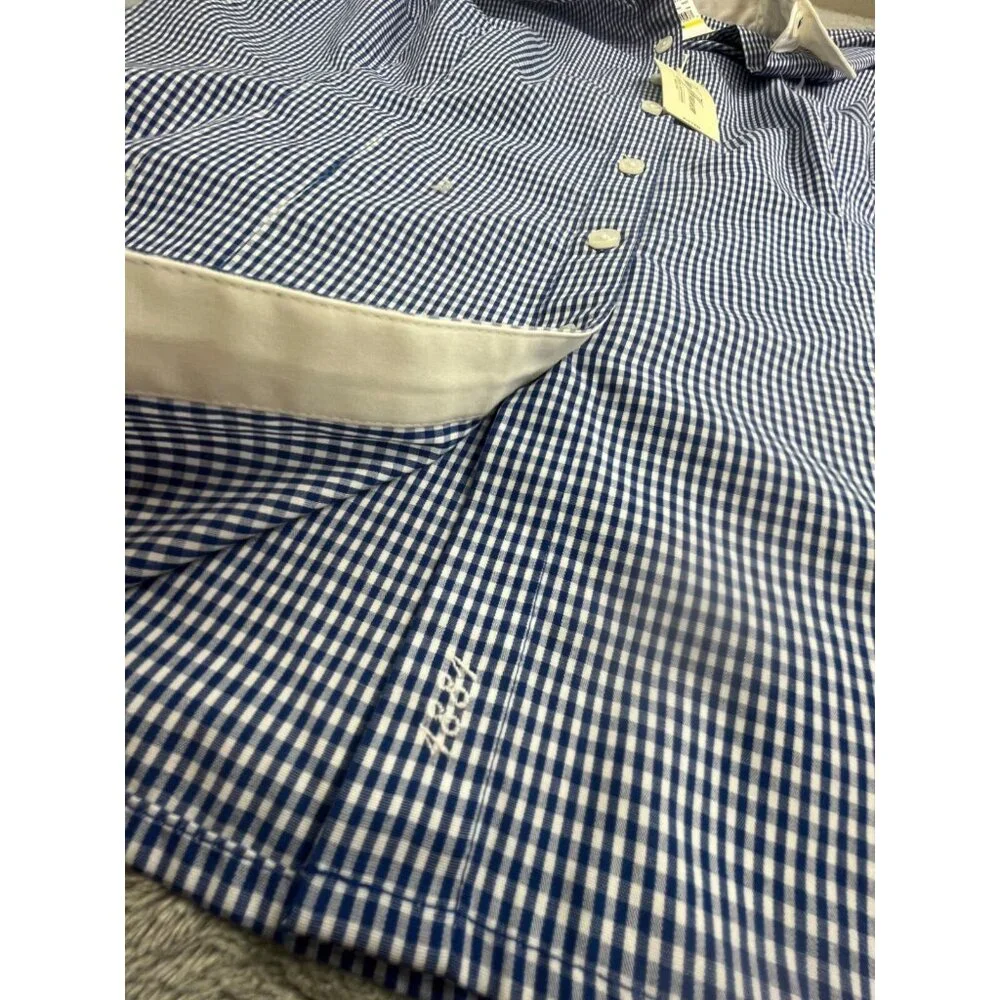 Van Heusen Shirt Men Large Blue Gingham Check Fitted Long Sleeve Button Down Top - Picture 5 of 11